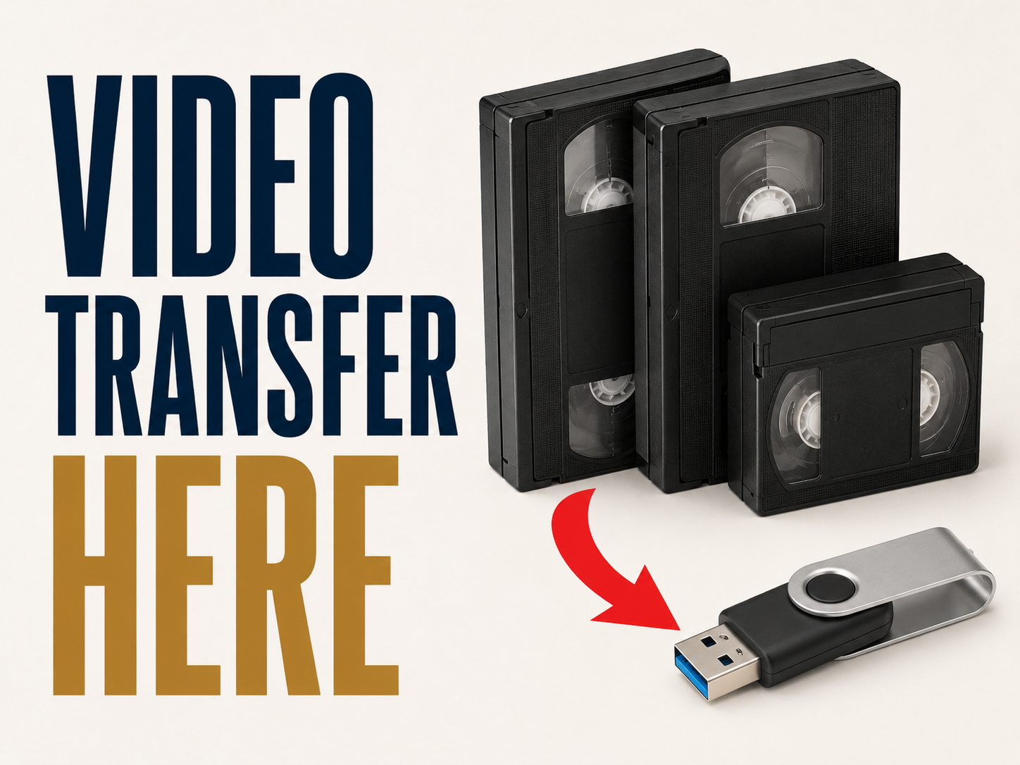 Cheap VHS and cinefilm transfer service in Portsmouth showing old video tapes being converted to USB