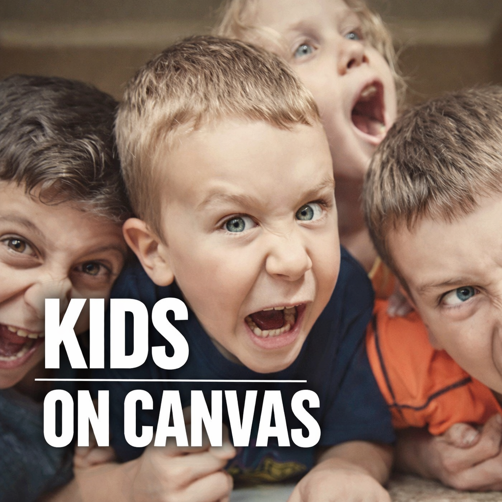 Children having fun in a family photo promoting personalised kids canvas prints from Value Canvas Prints